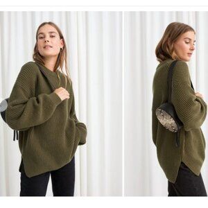 & Other Stories Oversized Green Wool Blend Sweater, Olive Green, XS